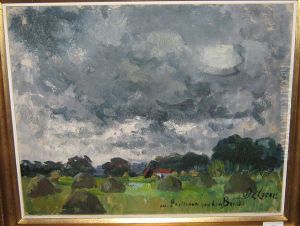 Hooimijten Onder Dreigende Hemel by Joseph Fr. De Coene