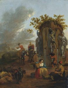 Shepherds And Their Flock At Rest In A Landscape, With A Classical Fountain Shepherds And Their Flock At Rest In A Landscape, With A Classical Fountain