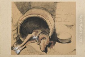 Chien De Chasse Dans Un Tonneau by Charles Fernand de Condamy