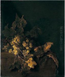 A Still Life Of White And Red Grapes On A Stone Ledge by Gregorius De Coninck