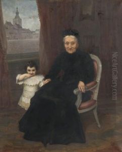 Portrait D'une Grand-mere Et De Sa Petite Fille by Pierre-Louis-Joseph de Coninck