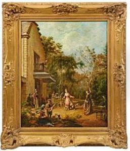Sommerliche Gesellschaft Vor Einer Villa by Pierre-Louis-Joseph de Coninck