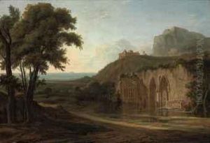 Capriccio Landscape With A Ruined Abbey, The Coast Beyond by Hendrik Frans de Cort