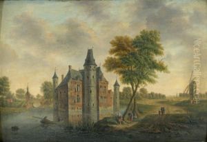 Vue D'un Chateau En Bord De Riviere by Hendrik Frans de Cort