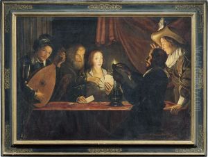 Interno Con Musicante E Giocatori Di Carte by Adam de Coster