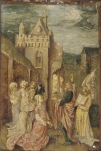 A Male Saint Preaching Outside A Manor by Colijn de Coter