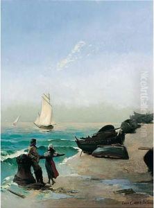 Petits Marins Au Bord De Mer by Louis Robert De Cuvillon
