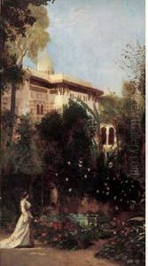 Jeune Femme Dans Les Jardins Du Palais.