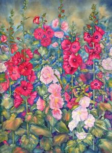 'hollyhocks In A Spring Garden" by William Leftwich De Dodge