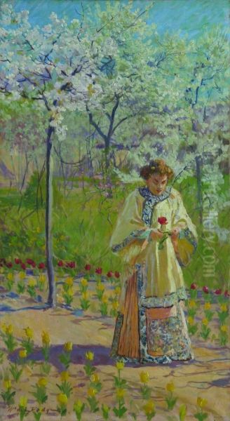 A Lady Walking In A Garden - view 1