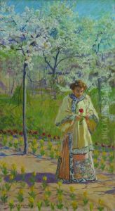 A Lady Walking In A Garden by William Leftwich De Dodge