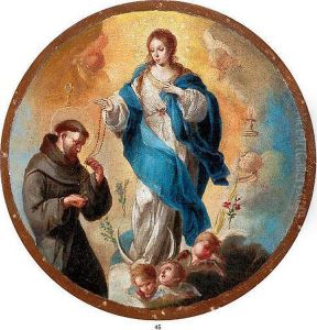 Inmaculada Concepcion Entregando Elrosario A San Francisco by Juan De Espinal