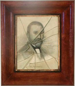 Trompe Loeil Portraitwith "broken Glass" Of H.l. Plummer