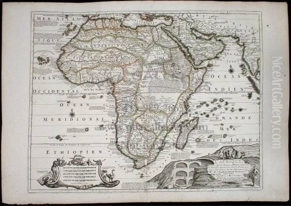Well-engraved And Attractive Map Of Africa, Filled With "legends" Describing The Natives And Geography Of The Region, And The Birds And Beasts; Ptolemy's Lakes Of Zaire And Zaflan Are Shown Entirely Divorced From The Nile. There Is A Large Pictorial Carto - view 1