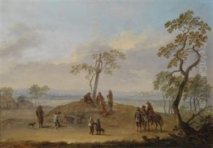 Travellers In A Wide Landscape by Franz Ferg