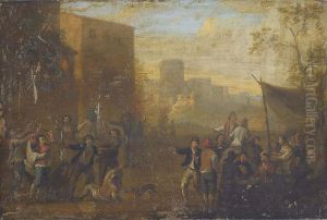 Peasants Fighting, With Card Players Before A Town
