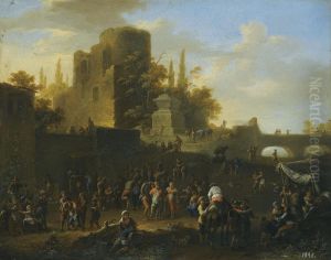 A Kermesse With Villagers By Ruins by Franz Ferg