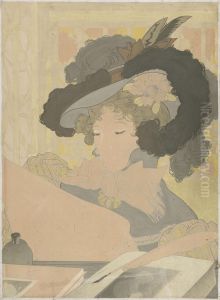 Femme Lisant (lesendefrau Mit Federhut) by Georges de Feure