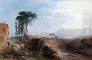 Italian Landscape With A Town by James Vivien de Fleury