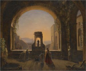 A Religious Service In A Monastery, A Mountainous Landscapebeyond