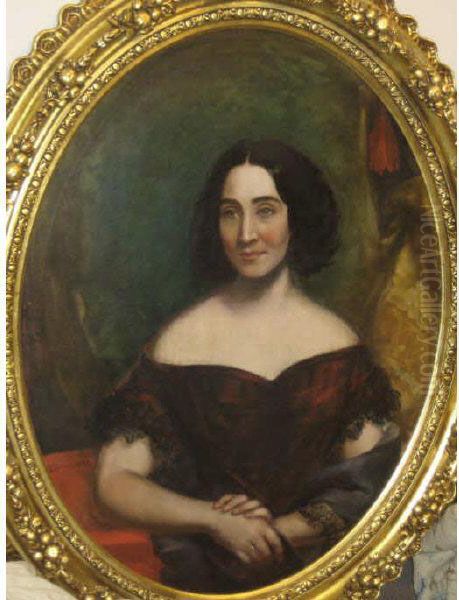 Three-quarter Length Portrait Of Florence Tracy, Shown Seated Wearing A Red Gown And Black Lace Shawl - view 1