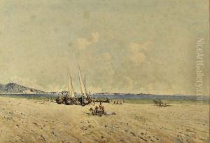 Italian Beach Scene by Mariano De Franceschi
