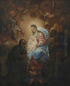 Familie Mit Anbetendem Monch by Juan Antonio De Frias Y Escalante