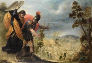 Moses Breaking The Tablets, The Adoration Of The Golden Calf In The Distance