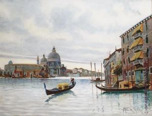 Venise, 
Gondole A L'entree Du Grand Canal by Paul De Frick