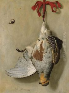 A Trompe L'oeil With A Partridge Hanging