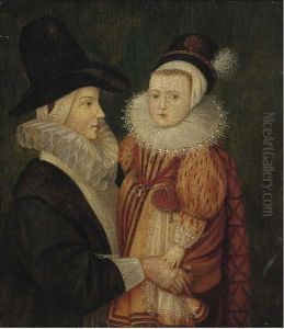 Portrait Of A Lady, Half-length, Holding A Child In Her Arms by Wybrand Simonsz. de Geest