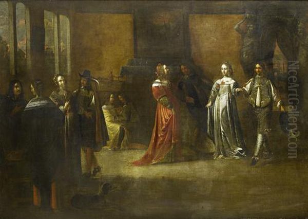 Elegant Figures Merrymaking In An Interior - view 1