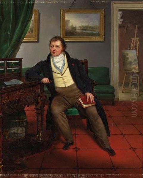 Portrait Of The Artist, Seated Full-length, In An Interior, Holdinga Book And A Porte-crayon, A Landscape Painting On An Easelbehind - view 1