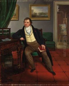 Portrait Of The Artist, Seated Full-length, In An Interior, Holdinga Book And A Porte-crayon, A Landscape Painting On An Easelbehind