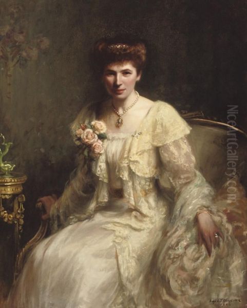Portrait Of Mrs Haslam, Seated Three-quarter-length, In A White Dress And Pearl Necklace - view 1