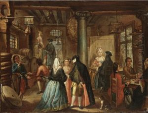 Scene Di Vita Veneziana by Giuseppe De Gobbis