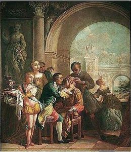 A Man Being Administered By A Doctor, In Elegant Architectural Surroundings by Giuseppe De Gobbis