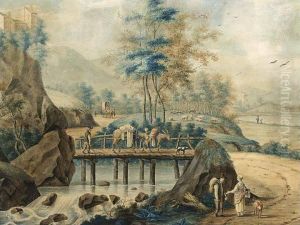 A Mountainous Summer Landscape With Travellers And Herdsmen thumbnail