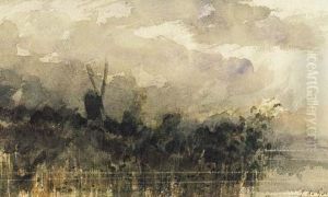 Paysage Avec Moulin A Vent. by Jules Alfred Huot De Goncourt