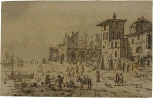 Italianate Buildings By A River by Josua de Grave