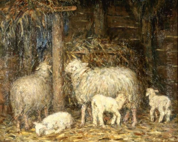 Schapen Inde Stal. Gesigneerd - view 1