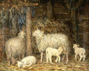 Schapen Inde Stal. Gesigneerd by Jacoba De Graaff
