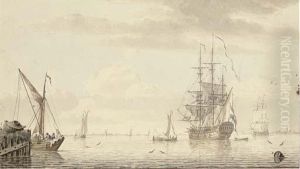 Dutch Shipping On A Broad River by Cornelis De Grient