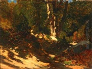 Sun Dappled Wooded Landscape by Marcelin De Groiseilliez