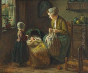 Dutch Interior With Mother And Children by Jan Hendrick van Grootvelt