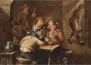 A Tavern Interior With Figures Smoking by Jan Hendrick van Grootvelt