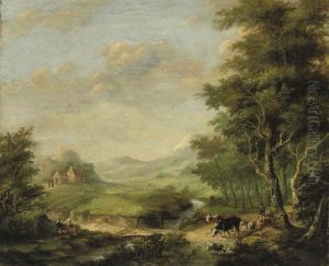 Cattle In A Wooded Landscape by Jan Ernst De Groot