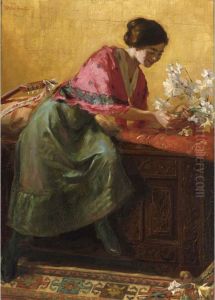 Elegant Lady Arranging Flowers