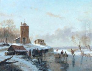 Dutch Figures Skating On A Frozen Lake