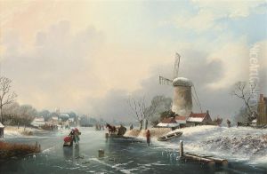 A Frozen River Landscape by A. J. F. De Groote
